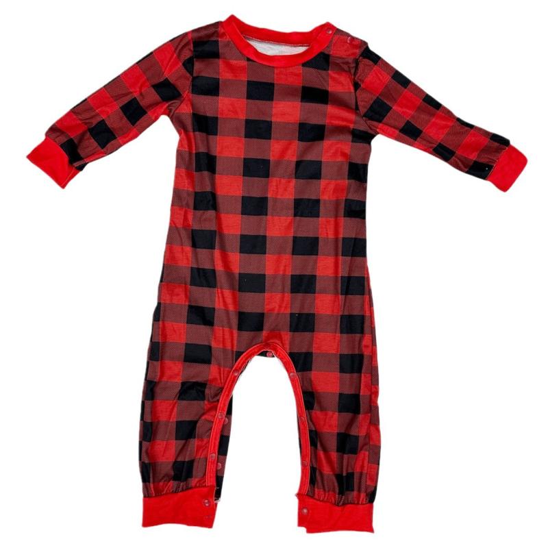 Kids Toddlers’ Organic Cotton Fitted Onesie  |  Sleepwear Clothing Deep Red Buffalo Check