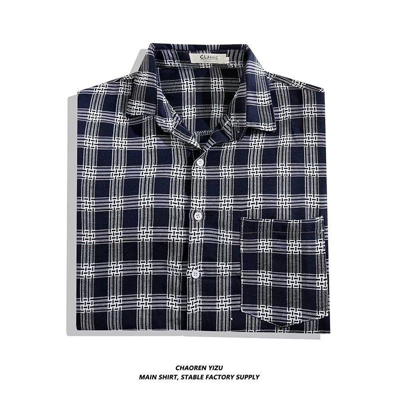 Mens Comfort Stretch Oxford, Traditional Untucked Fit, Short-Sleeve, Plaid  |  Shirts Clothing Bayside Blue