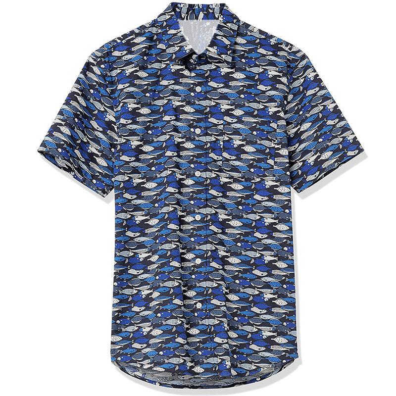 Mens Lakewashed Performance Shirts, Button-Front Shirt, Short-Sleeve, Print  |  Shirts Clothing Bright Mariner Fish