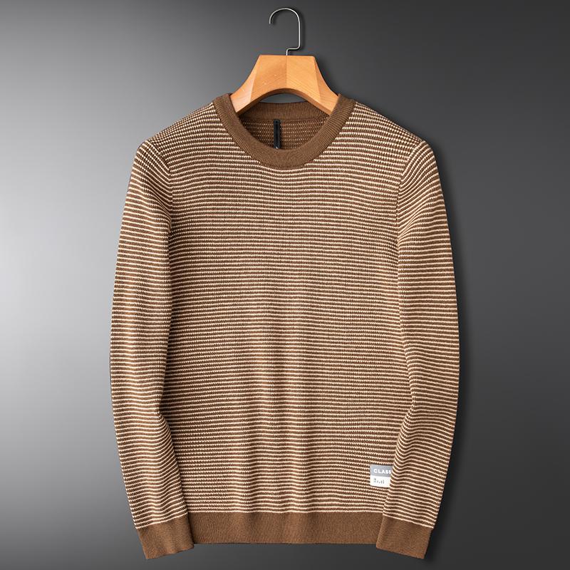 Mens Organic Cotton Waffle Sweater, Rollneck Crew, Stripe  |  Sweaters Clothing Glazed Ginger