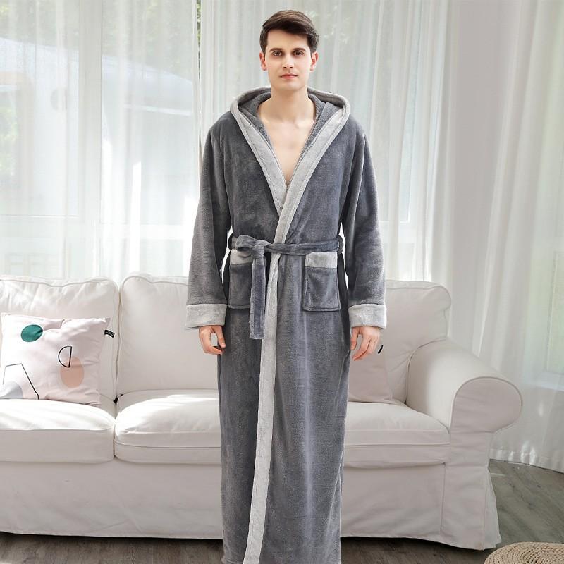 Mens Rugby Robe, Flannel-Lined, Hooded  |  Sleepwear Clothing Charcoal