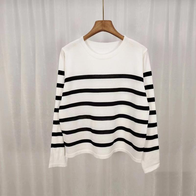 Womens Classic Cashmere Sweater, Crewneck Stripe  |  Sweaters Clothing Cream