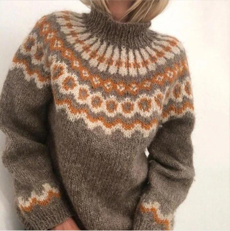 Womens Cotton Ragg Sweater, Funnelneck Pullover Fair Isle  |  Sweaters Clothing Katahdin Khaki Fair Isle