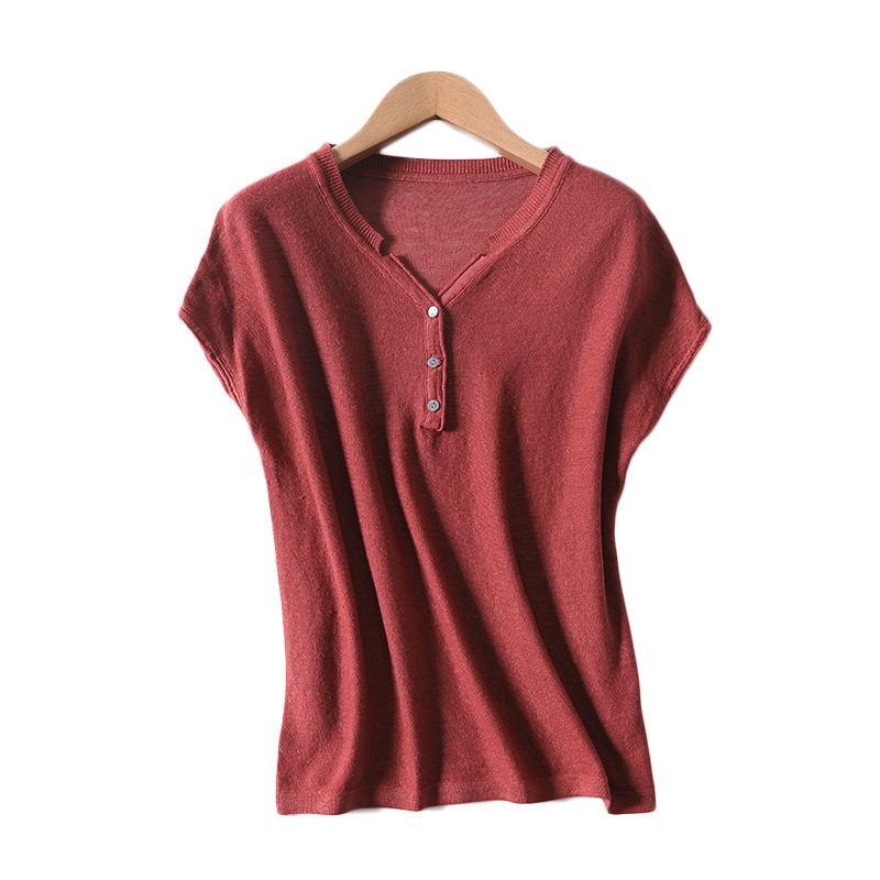 Womens Midweight Cotton Slub Sweater, Henley Short-Sleeve  |  Sweaters Clothing Rose Wash