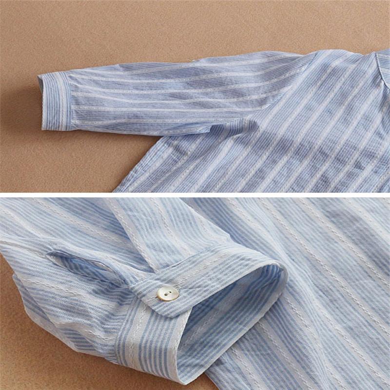 Womens Premium Washable Linen Shirt, Tunic Stripe  |  Shirts & Tops Clothing Arctic Blue Stripe