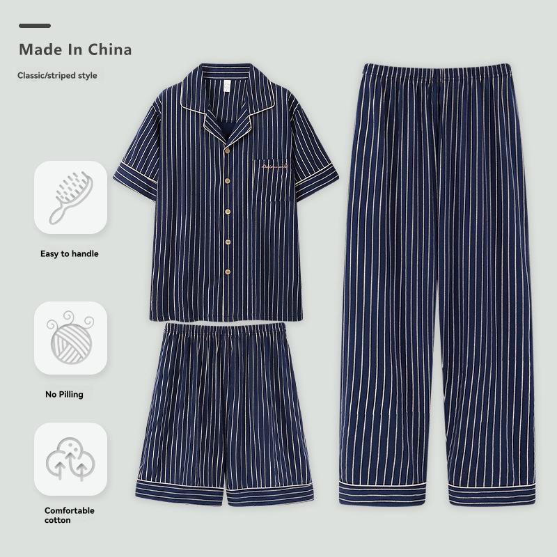 Womens Super-Soft Shrink-Free Pajamas, Short Set Stripe  |  Sleepwear Clothing Classic Navy