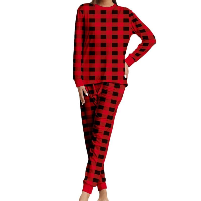 Womens Waffle Lounge Set, Print  |  Sleepwear Clothing Deep Red Check